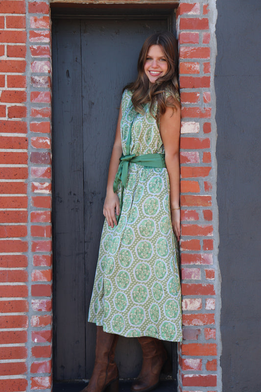 Detailed Midi Dress - Green Multicolor