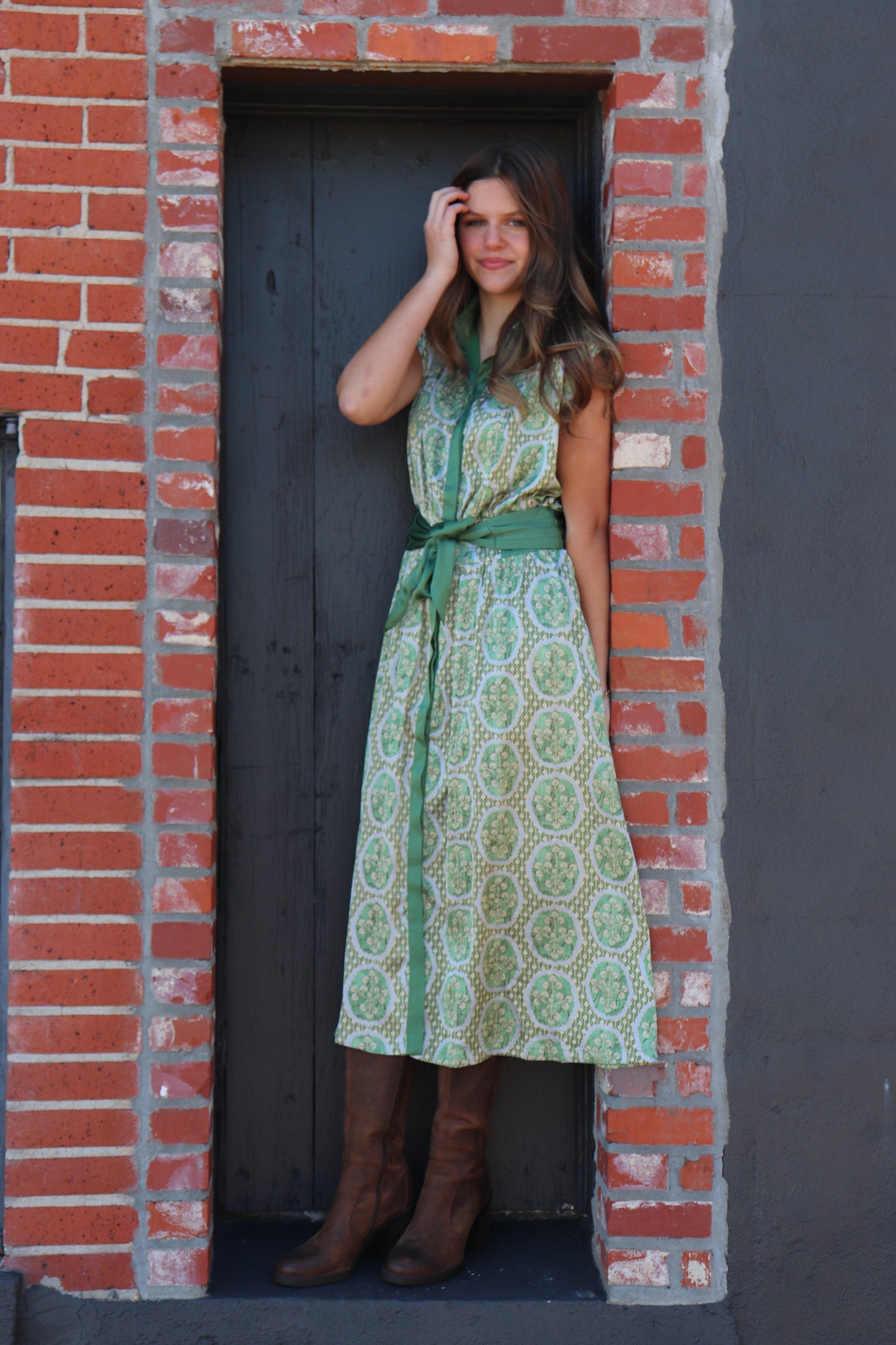 Detailed Midi Dress - Green Multicolor