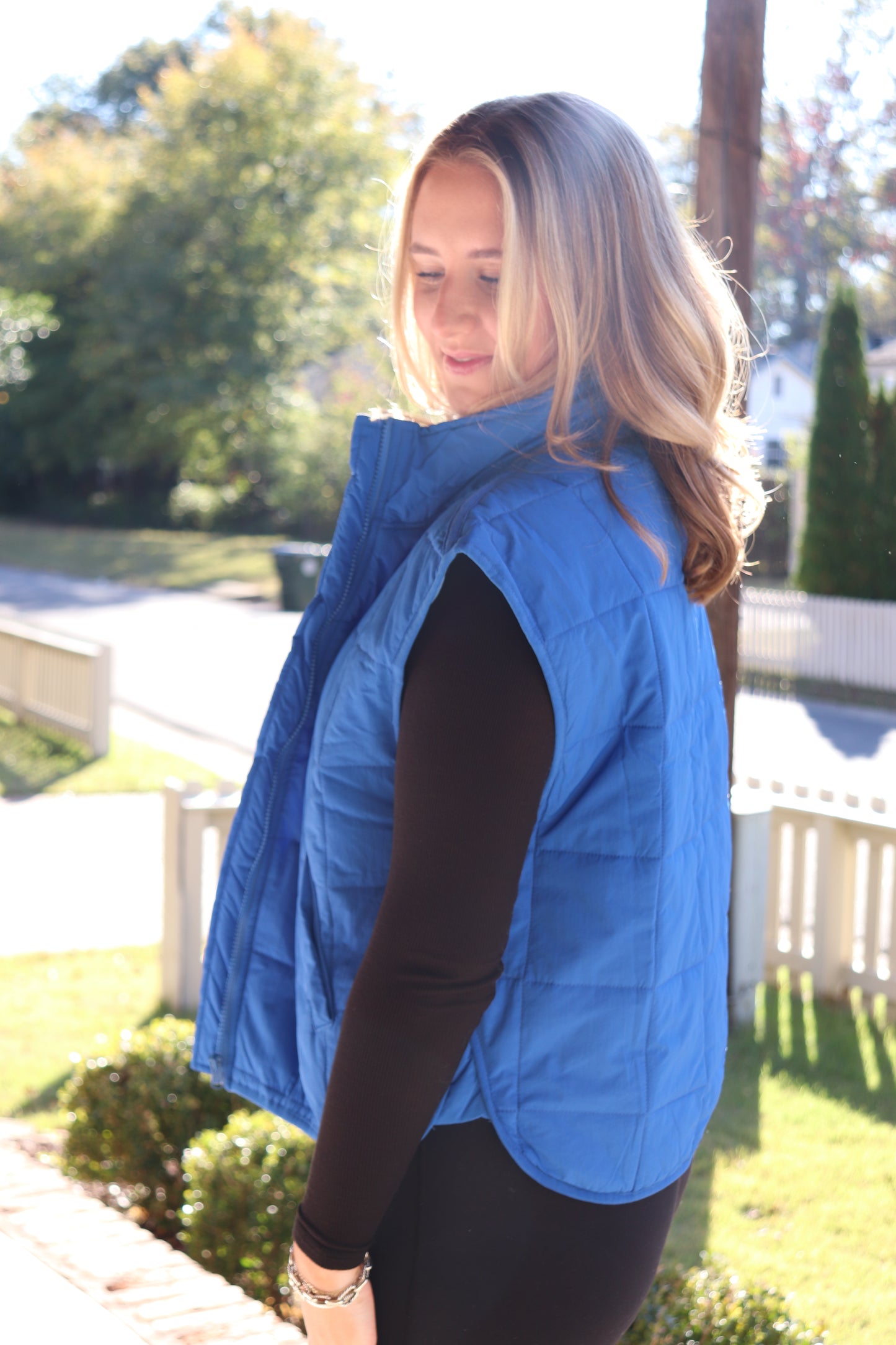 Blue Oversized Quilted Vest