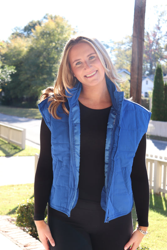 Blue Oversized Quilted Vest