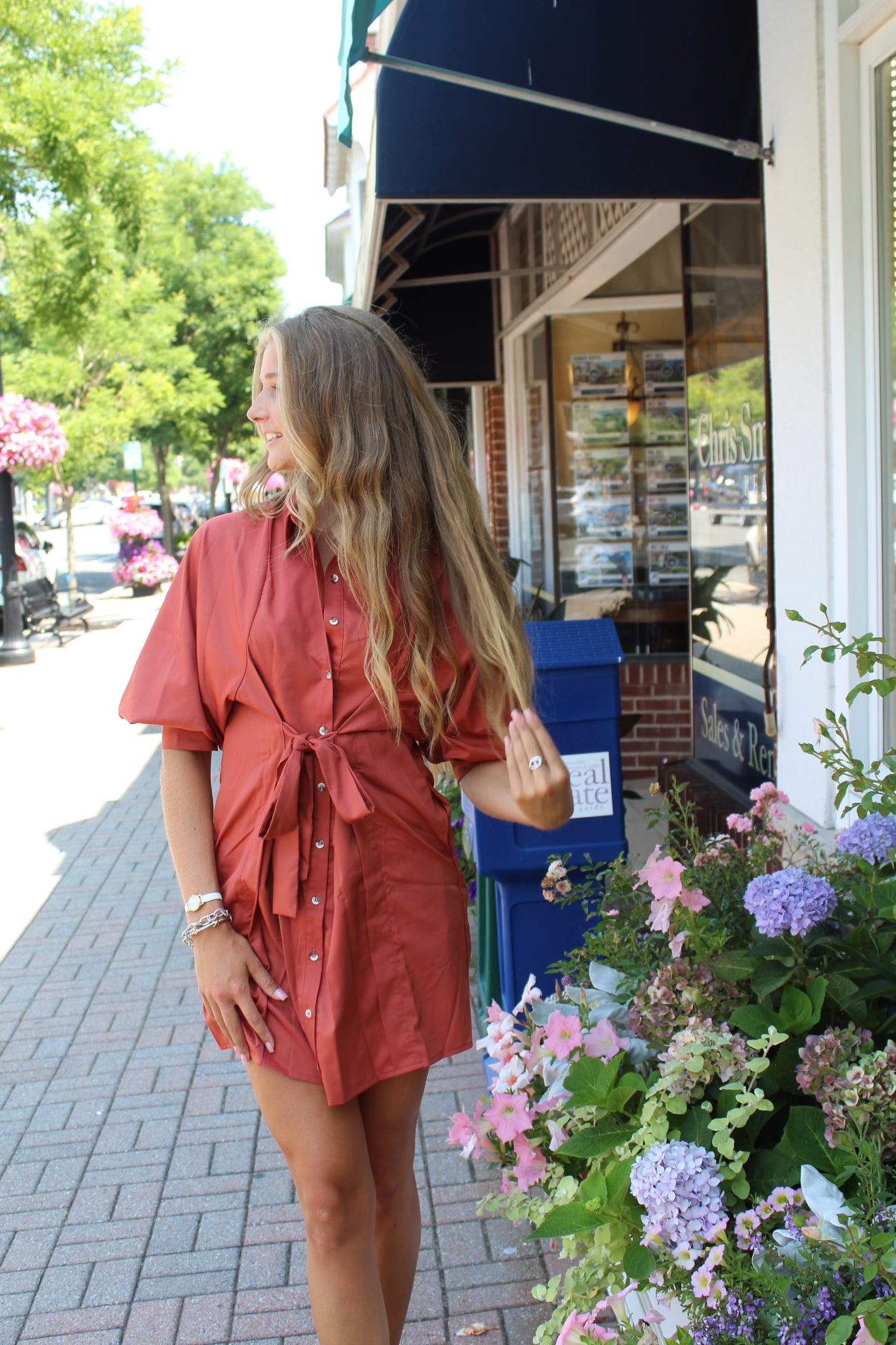 Front Tie Button Down Mini Dress