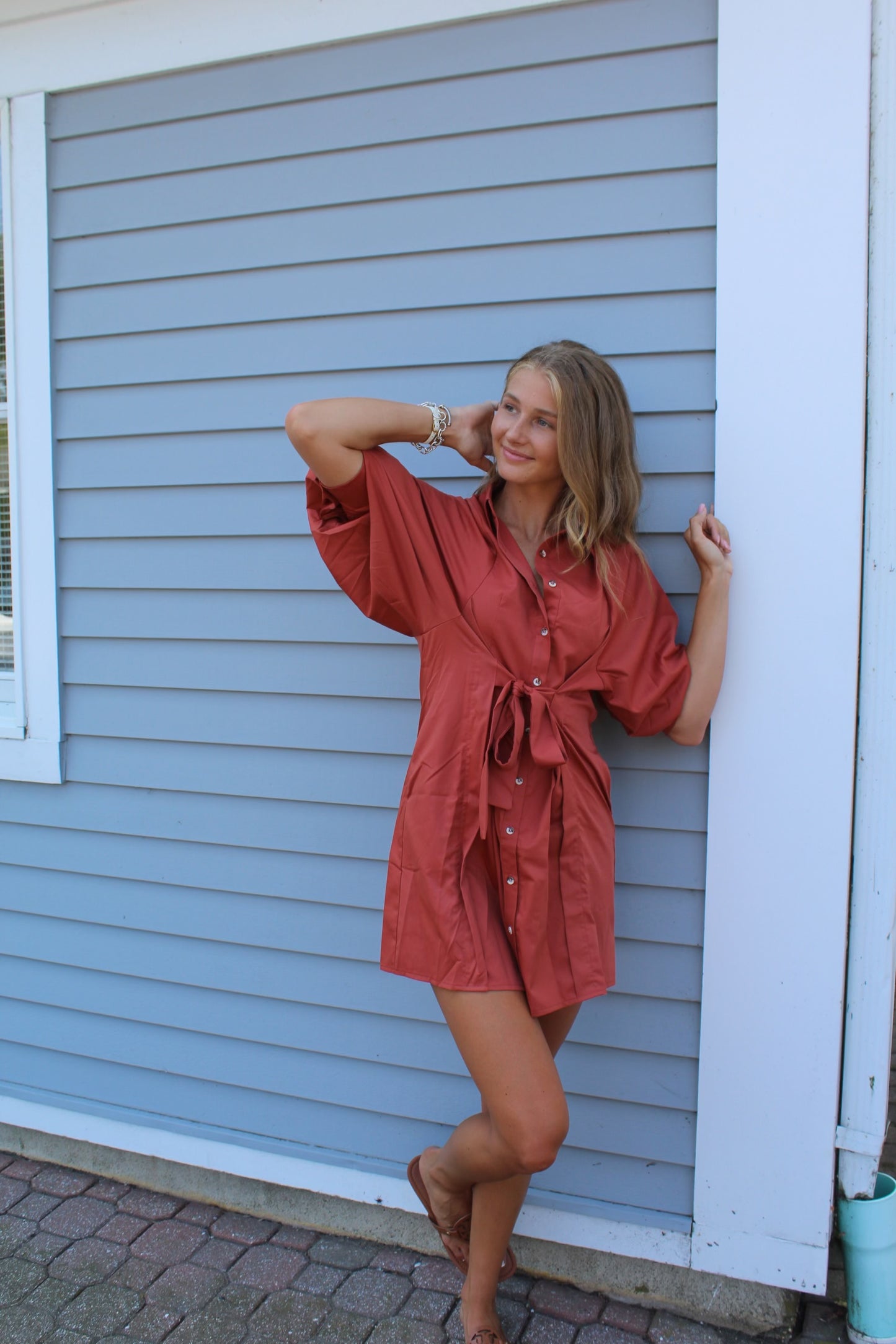 Front Tie Button Down Mini Dress