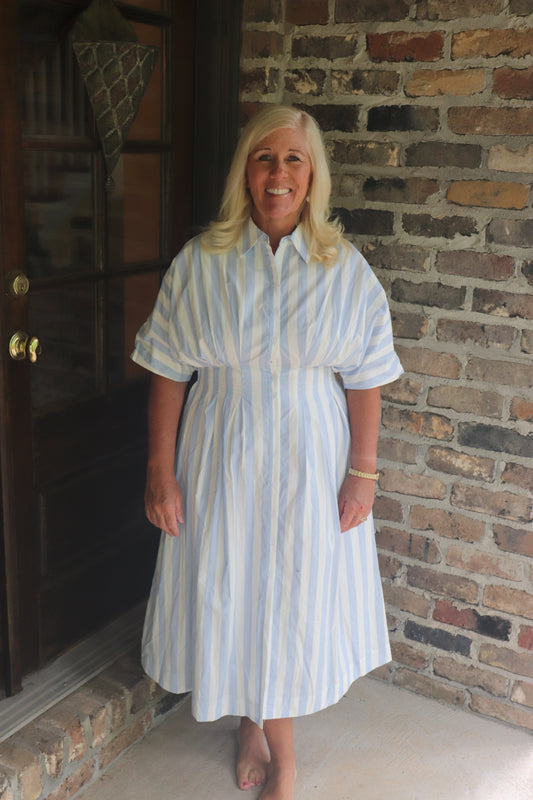 Stripe Pleated Midi Dress