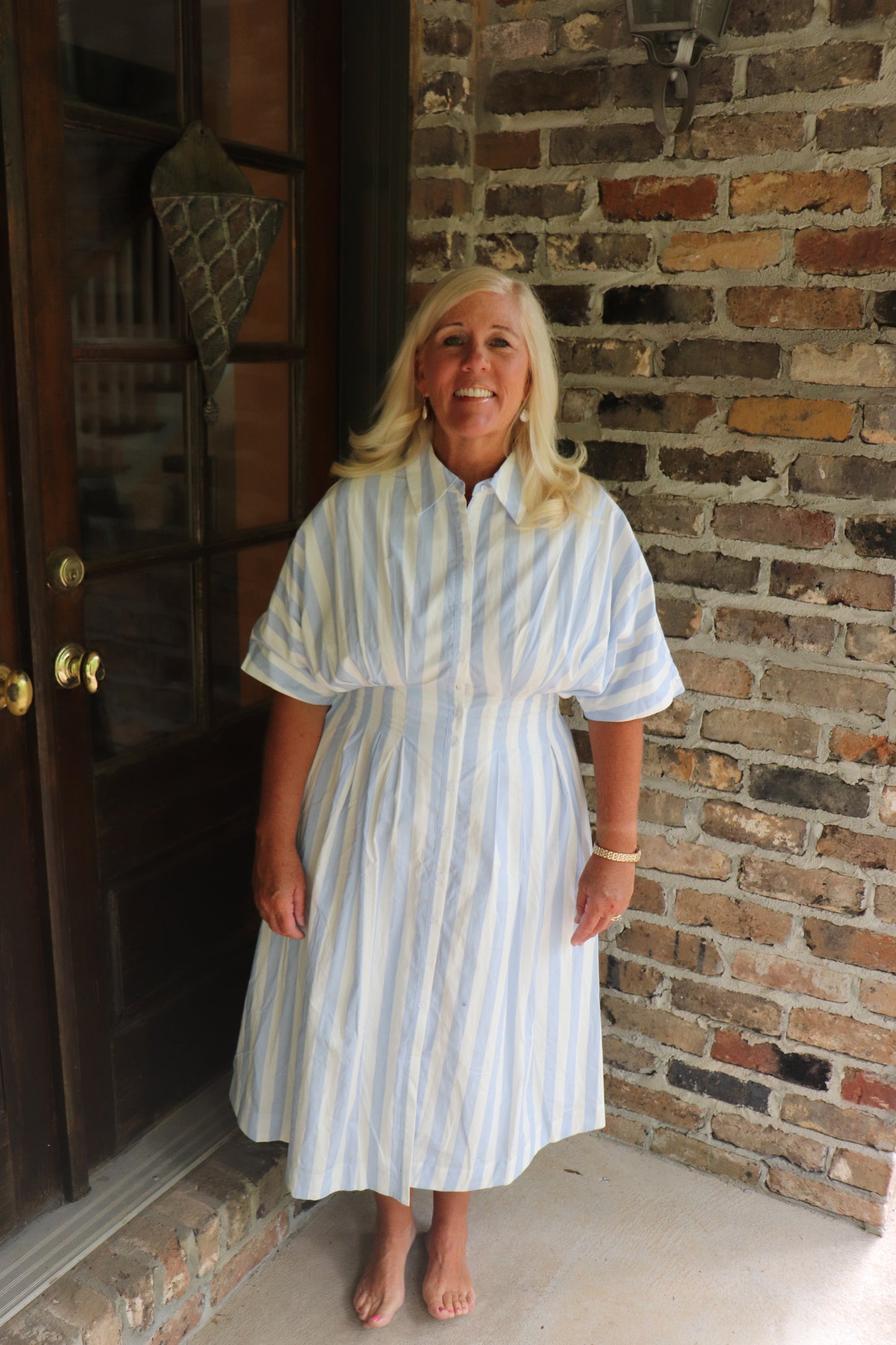Stripe Pleated Midi Dress
