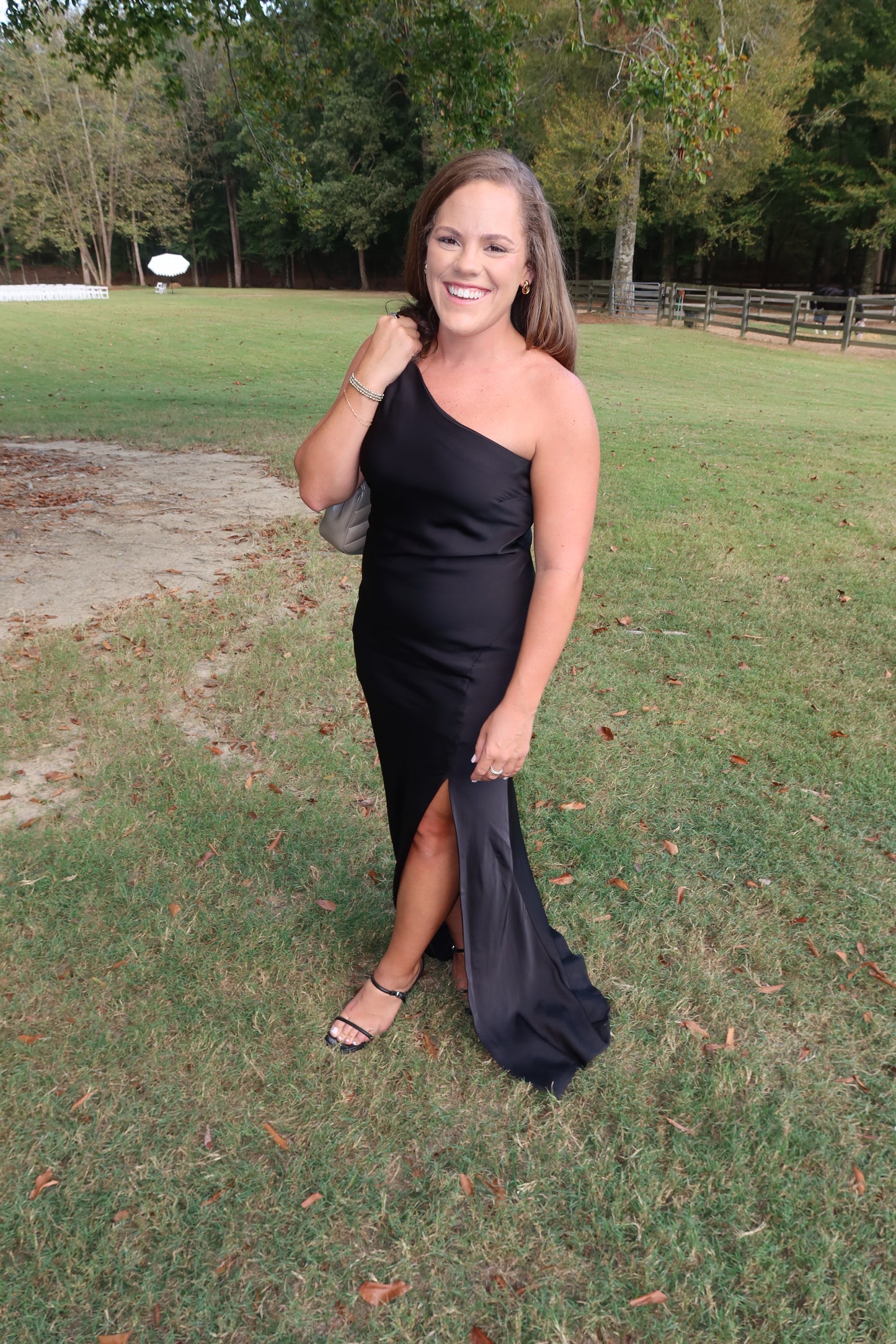 One-Shoulder Detailed Formal Maxi Dress - Black